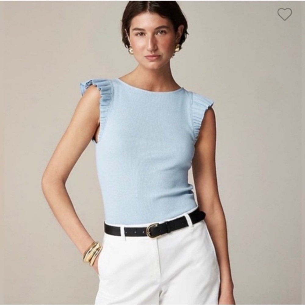 J. Crew Vintage rib ruffle-sleeve shirt Baby Blue Coastal Resort Size large